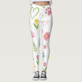 Blommigt Paw-utskriftskopplingar Leggings