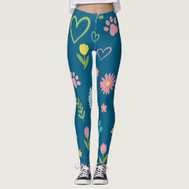 Blommigt Paw-utskriftskopplingar Leggings