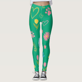 Blommigt Paw-utskriftskopplingar Leggings
