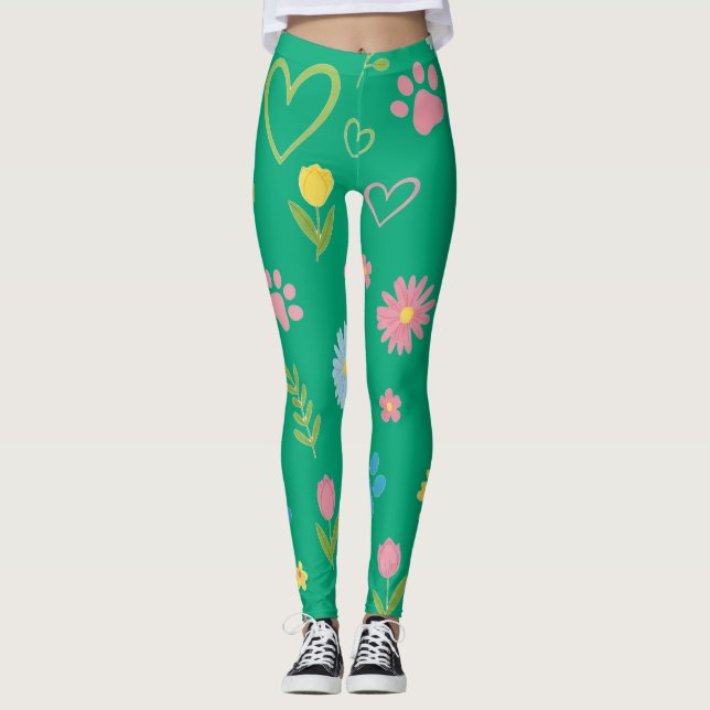 Blommigt Paw-utskriftskopplingar Leggings (Framsida)