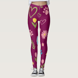 Blommigt Paw-utskriftskopplingar Leggings