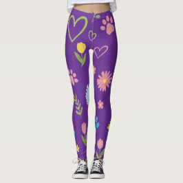 Blommigt Paw-utskriftskopplingar Leggings