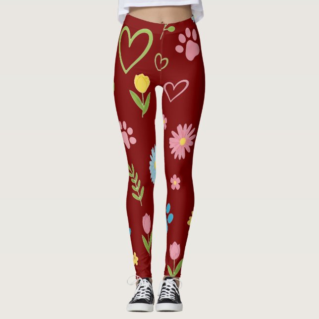 Blommigt Paw-utskriftskopplingar Leggings (Framsida)
