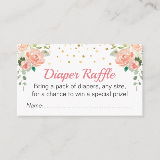 Blommigt Peach Baby Shower Sprinkle Diaper Raffle Tilläggskort (Framsida)