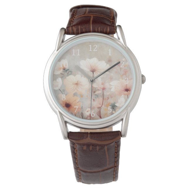 Blommigt Peach Beige Flowers Design 328 Armbandsur (Framsida)