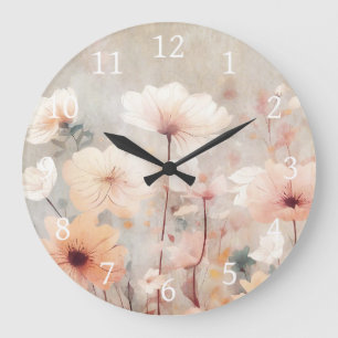 Blommigt Peach Beige Flowers Design 328 Stor Klocka
