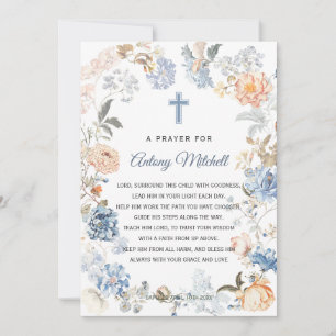 Blommigt Peach Blue Baptism Prayer Inbjudningar