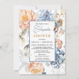 Blommigt Peach Blue Bröllop Inbjudningar