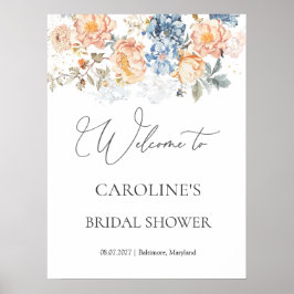 Blommigt Peach Blue Möhippa-tecken Poster