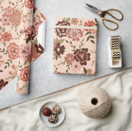 Blommigt Peach Botanical Mönster Gift Presentpapper