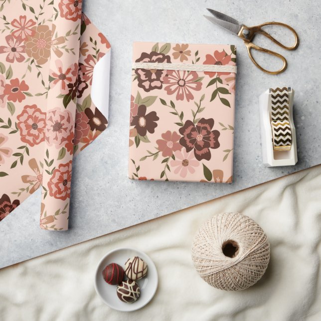 Blommigt Peach Botanical Mönster Gift Presentpapper (Hantverk)