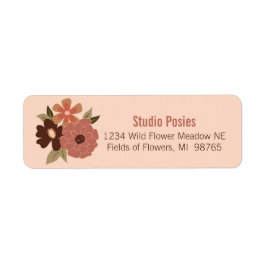 Blommigt Peach Brown Flower Mönster Stationery Returadress Etikett