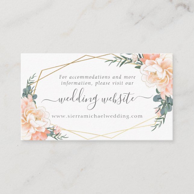 Blommigt Peach Cream Guld Dusty Blue Bröllop webbp Tilläggskort (Framsida)