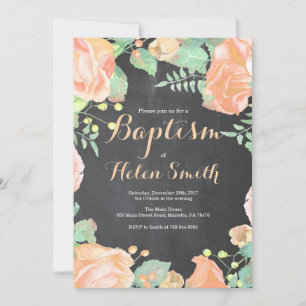 Blommigt Peach Ivory Baptism-inbjudan Inbjudningar