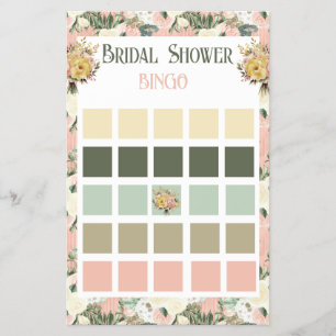 Blommigt Peach och Cream Möhippa Bingo Flygblad