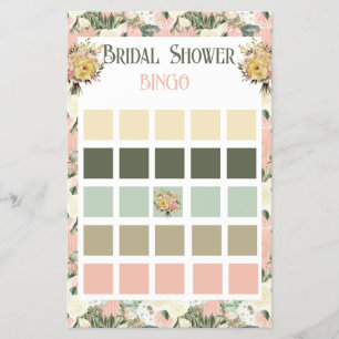 Blommigt Peach och Cream Möhippa Bingo Flygblad