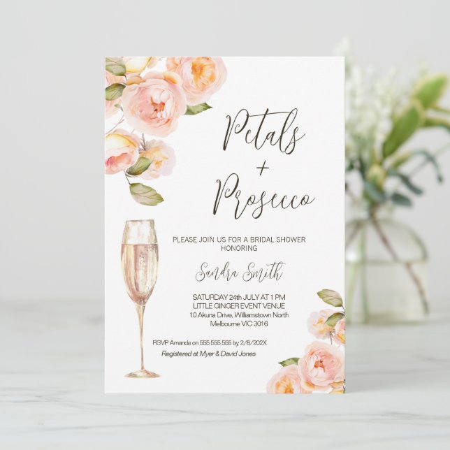 Blommigt Peach Petals Prosecco QR Code Möhippa Inbjudningar (Stående Fram)