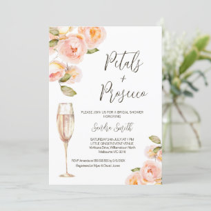 Blommigt Peach Petals Prosecco QR Code Möhippa Inbjudningar