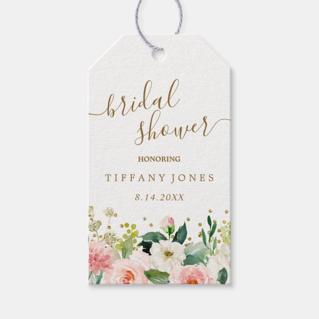 Blommigt Peach Rosa Guld Confetti-Möhippa Presentetikett (Framsidan)