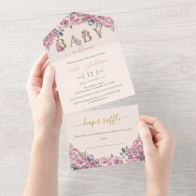 Blommigt  Peach Rosa ros Boho Baby Shower (Tearaway)