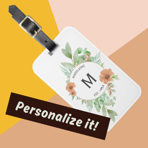 "Blommigt Peach"-utformning - Personlig-bagagetag Bagagebricka