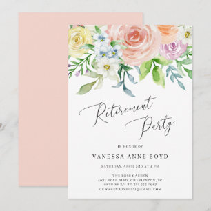Blommigt Peach Watercolor Flowers Pension Party Inbjudningar