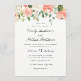 Blommigt Peach  Watercolor Wedding bjudande in Inbjudningar