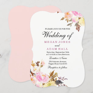 Blommigt Peachy Autumn Fall Wedding Inbjudningar