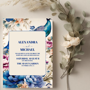  Blommigt Peacock Chinoiserie Bröllop Inbjudningar
