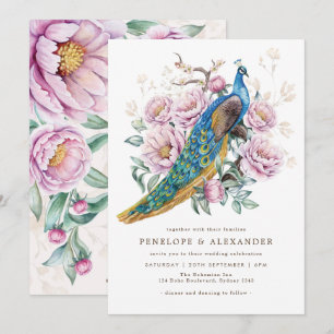 Blommigt Peacock Chinoiserie Bröllop Inbjudningar
