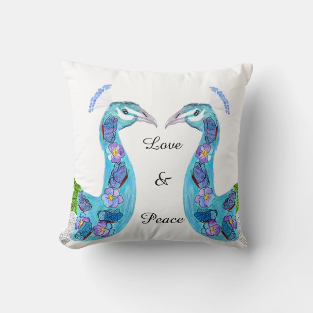 Blommigt Peacock Kudde (Framsida)