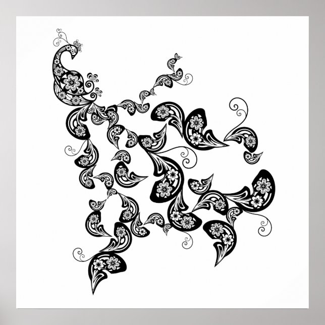 Blommigt Peacock Mönster Anpassningsbar Poster (Framsidan)