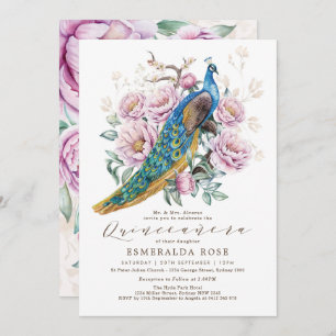 Blommigt Peacock Quinceañera Mis Quince Birthday Inbjudningar