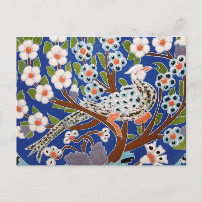 Blommigt Peacock Tile Art Vykort (Framsida)