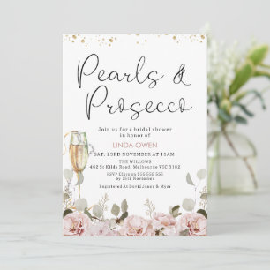 Blommigt Pearls och Prosecco-Möhippa Inbjudningar