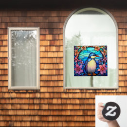 Blommigt Penguin Bird Colorful Faux Stached Glass