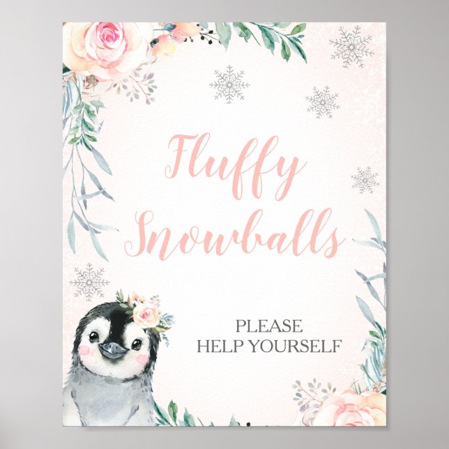 Blommigt Penguin Winter Onederland Birthday Sign Poster (Framsidan)