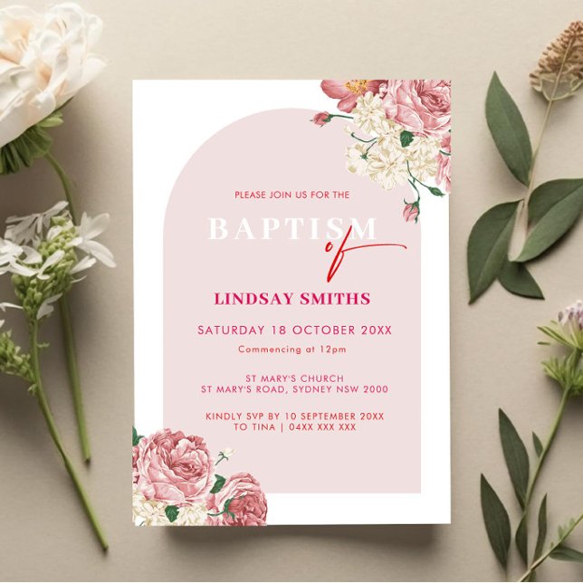 Blommigt Peonier och Ro Baptism Inbjudningar (Skapare uppladdad)