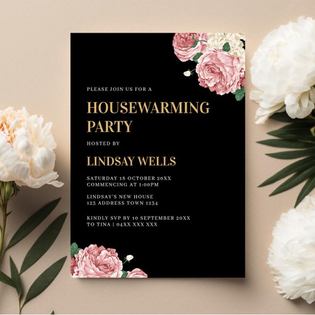 Blommigt Peonier och Ro Houseworkteknik Party Inbjudningar (Skapare uppladdad)