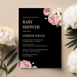 Blommigt Peonies and Ro Baby Shower Inbjudningar