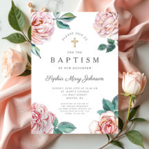 Blommigt Peonies Guld Kor Religiösa Baptism