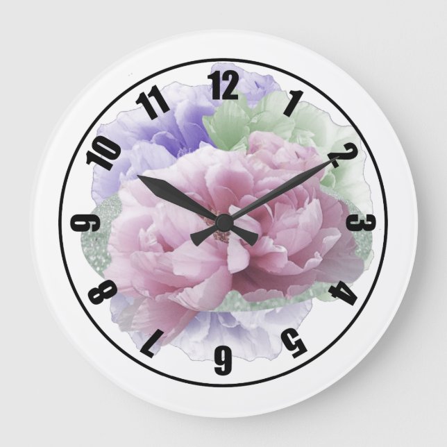Blommigt Peonies Large Clock Stor Klocka (Framsida)