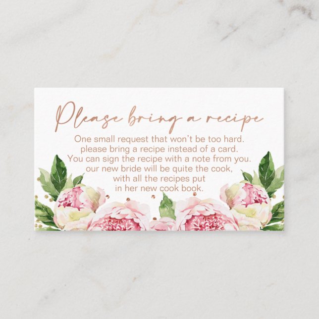 Blommigt Peonies Möhippa Recipe Card-begäran Visitkort (Framsida)
