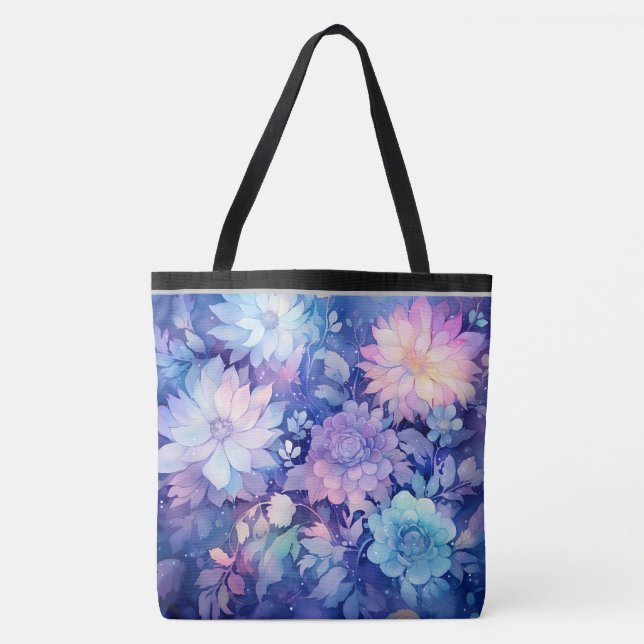 Blommigt Peonies multi Blue Print Tote Bag Tygkasse (Framsida)