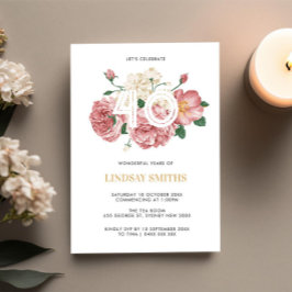 Blommigt Peonies och Ro 40-årsinbjudan Inbjudningar
