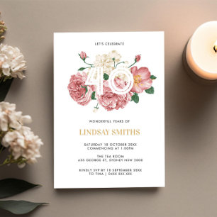 Blommigt Peonies och Ro 40-årsinbjudan Inbjudningar