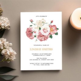 Blommigt Peonies och Ro 50-årsinbjudan Inbjudningar