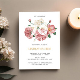 Blommigt Peonies och Ro 70-årsinbjudan Inbjudningar