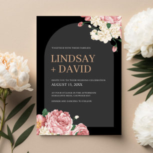 Blommigt Peonies och Ro Bröllop Inbjudningar
