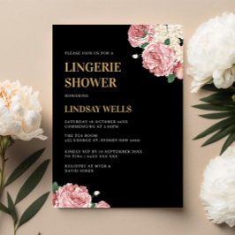 Blommigt Peonies och Ro på Black Lingerie Shower Inbjudningar